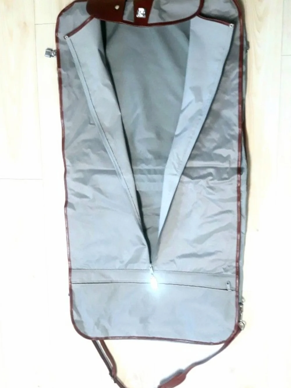 Vintage Collectible Gray and Burgundy American Travel Garment Bag Shoulder Strap